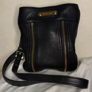 Michael Kors Black Pebbled Leather Crossbody with Gold Zippers